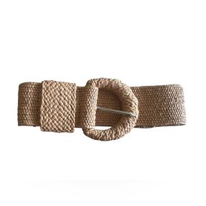 Stradivarius Beige Woven Straw Belt with Round Buckle,Size 90